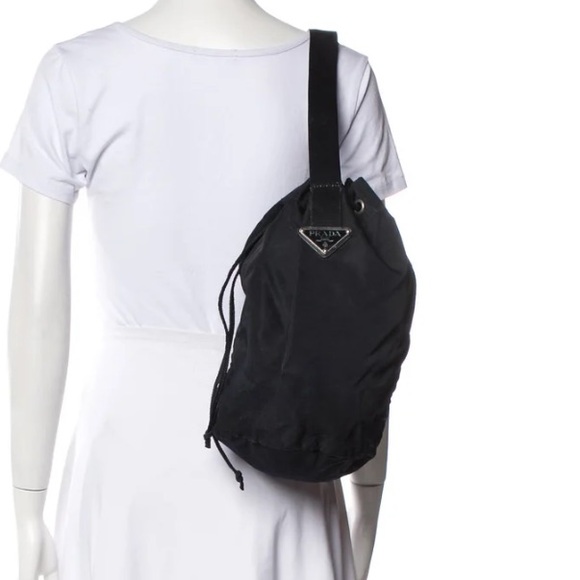 Prada Vintage Bucket Bag with Enameled Metal Triangle Logo Plate